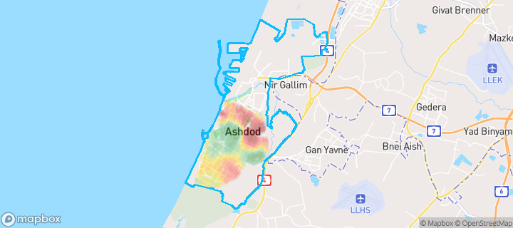 מפה של אשדוד — תחומי העיר מסומנים