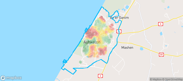 מפה של אשקלון — תחומי העיר מסומנים