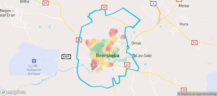 מפה של באר שבע — תחומי העיר מסומנים