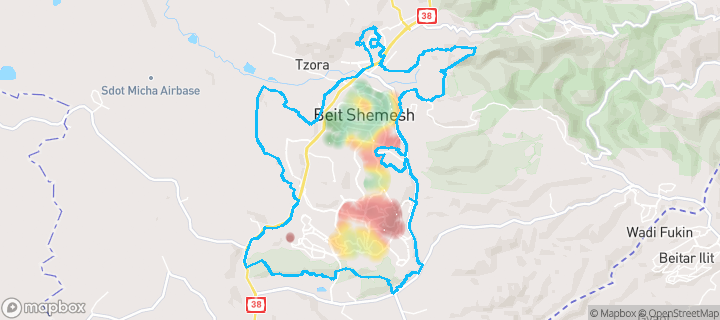 מפה של בית שמש — תחומי העיר מסומנים