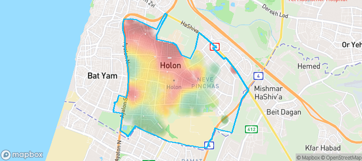 מפה של חולון — תחומי העיר מסומנים