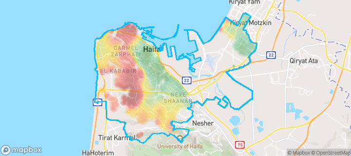 מפה של חיפה — תחומי העיר מסומנים