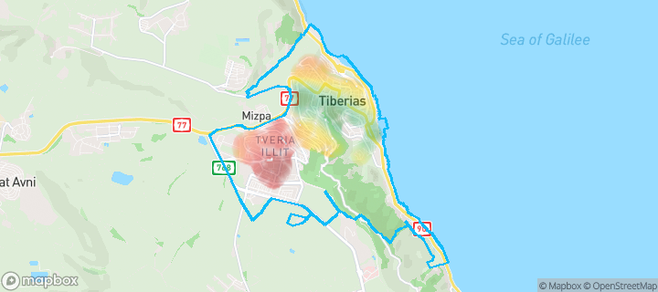 מפה של טבריה — תחומי העיר מסומנים