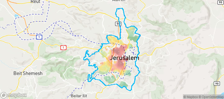 מפה של ירושלים — תחומי העיר מסומנים