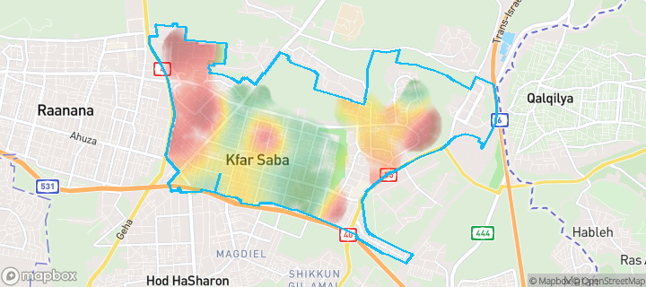 מפה של כפר סבא — תחומי העיר מסומנים