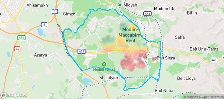 מפה של מודיעין-מכבים-רעות — תחומי העיר מסומנים