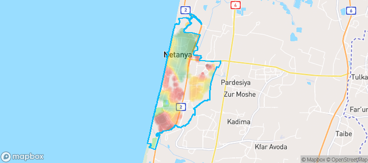 מפה של נתניה — תחומי העיר מסומנים
