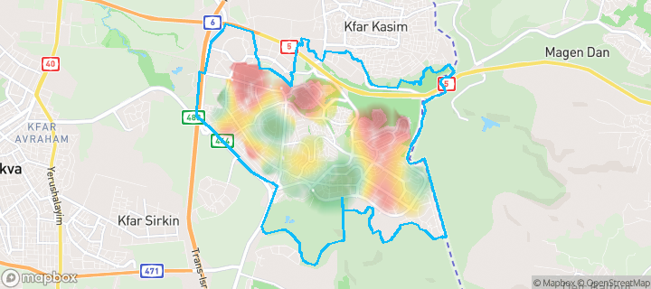 מפה של ראש העין — תחומי העיר מסומנים