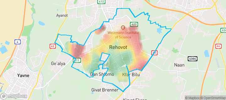 מפה של רחובות — תחומי העיר מסומנים