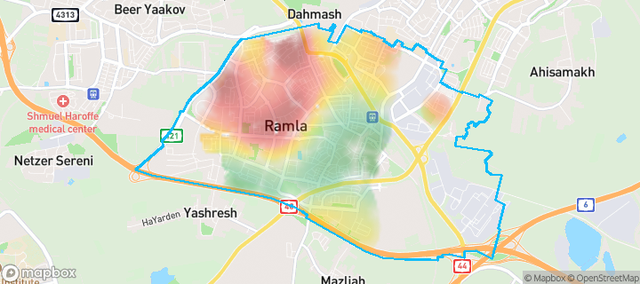 מפה של רמלה — תחומי העיר מסומנים
