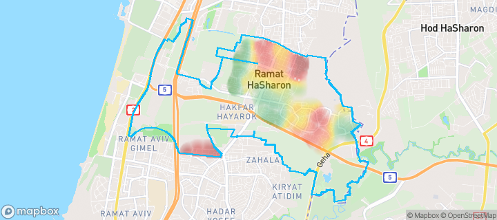 מפה של רמת השרון — תחומי העיר מסומנים