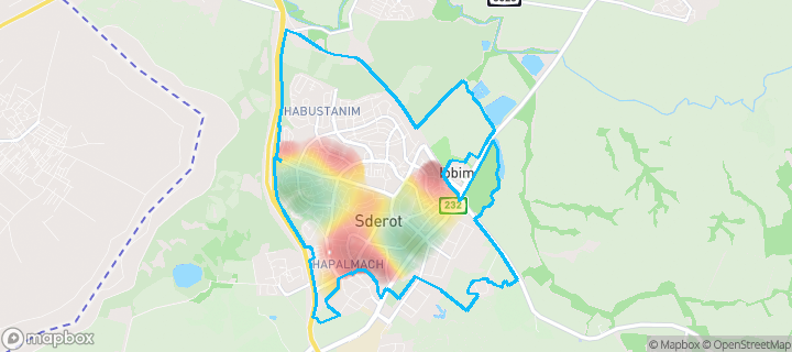 מפה של שדרות — תחומי העיר מסומנים