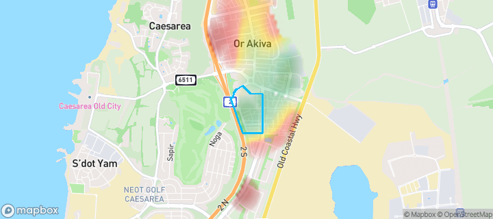 מפת חום של מחירי הנדל"ן בשכונת דרום 3, אור עקיבא — אזורים יקרים בגווני חם, אזורים זולים בגווני קר