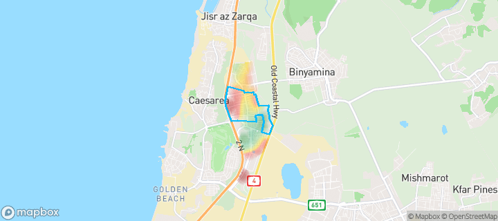 מפת חום של מחירי הנדל"ן בשכונת מרכז, אור עקיבא — אזורים יקרים בגווני חם, אזורים זולים בגווני קר