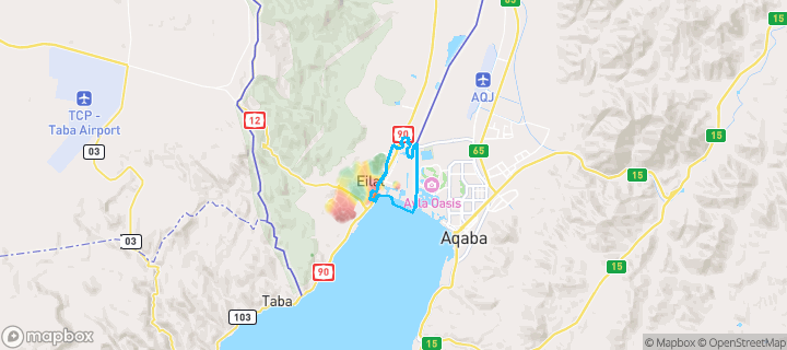 מפת חום של מחירי הנדל"ן בשכונת אזור המלונות, אילת — אזורים יקרים בגווני חם, אזורים זולים בגווני קר