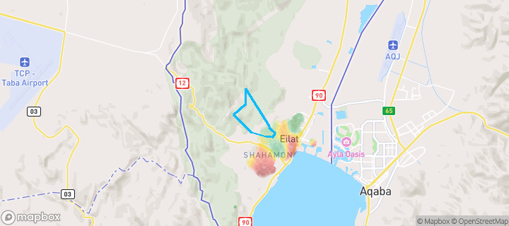 מפת חום של מחירי הנדל"ן בשכונת צאלים, אילת — אזורים יקרים בגווני חם, אזורים זולים בגווני קר