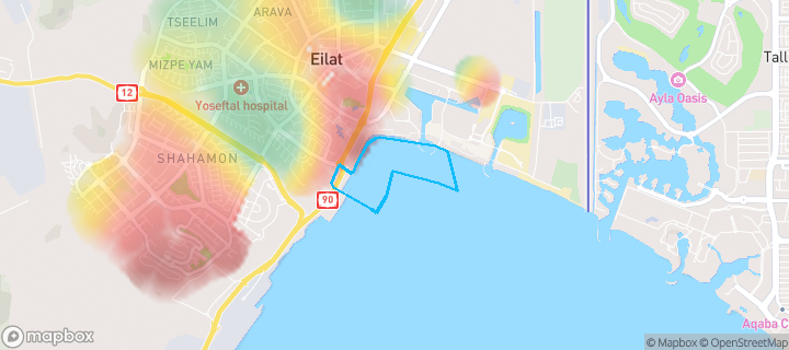 מפת חום של מחירי הנדל"ן בשכונת צופית, אילת — אזורים יקרים בגווני חם, אזורים זולים בגווני קר
