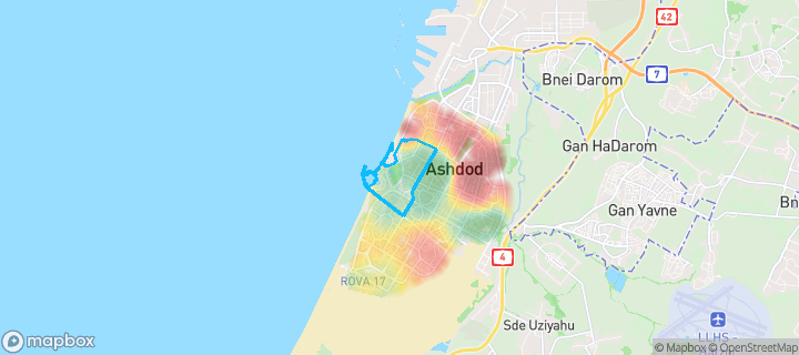 מפת חום של מחירי הנדל"ן בשכונת רובע ד', אשדוד — אזורים יקרים בגווני חם, אזורים זולים בגווני קר