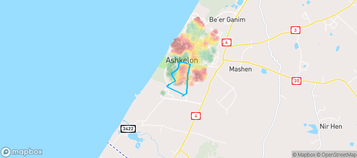 מפת חום של מחירי הנדל"ן בשכונת אגמים, אשקלון — אזורים יקרים בגווני חם, אזורים זולים בגווני קר