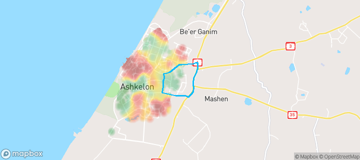 מפת חום של מחירי הנדל"ן בשכונת אזור התעשיה הצפוני, אשקלון — אזורים יקרים בגווני חם, אזורים זולים בגווני קר