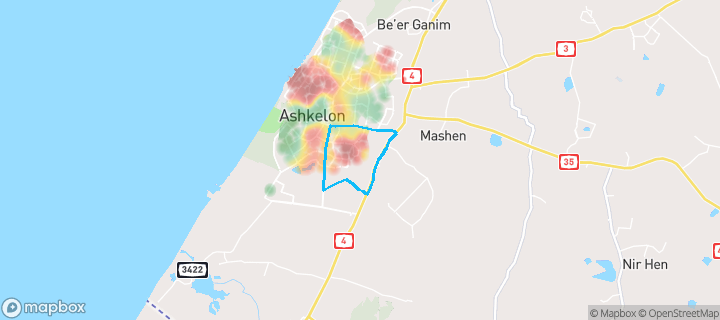 מפת חום של מחירי הנדל"ן בשכונת גבעת הפרחים, אשקלון — אזורים יקרים בגווני חם, אזורים זולים בגווני קר
