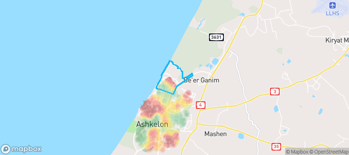 מפת חום של מחירי הנדל"ן בשכונת הנשיא הרצוג, אשקלון — אזורים יקרים בגווני חם, אזורים זולים בגווני קר