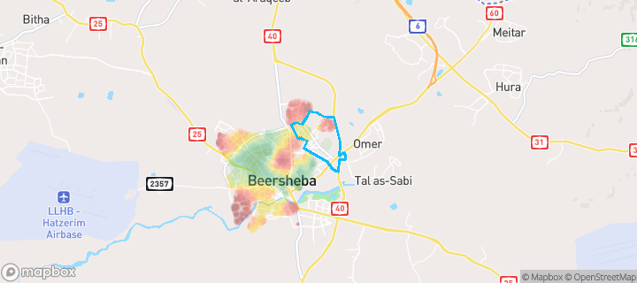 מפת חום של מחירי הנדל"ן בשכונת רמות, באר שבע — אזורים יקרים בגווני חם, אזורים זולים בגווני קר