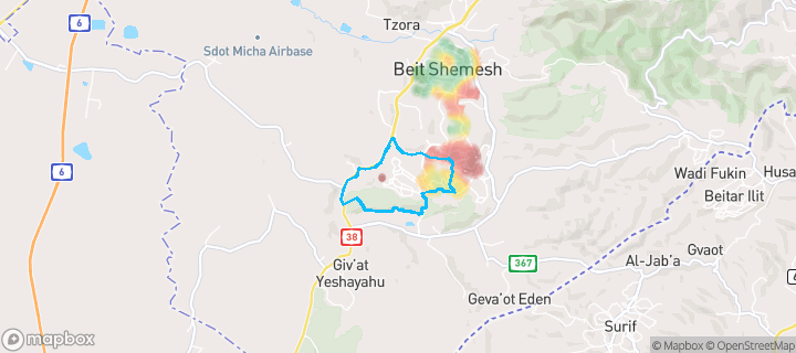 מפת חום של מחירי הנדל"ן בשכונת 'רמת בית שמש ד, בית שמש — אזורים יקרים בגווני חם, אזורים זולים בגווני קר