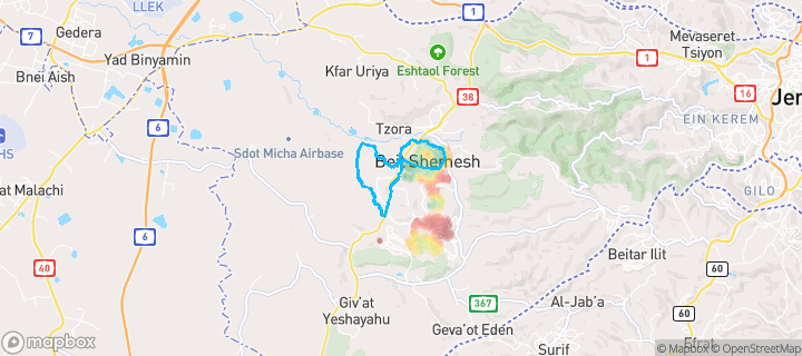מפת חום של מחירי הנדל"ן בשכונת קיבוץ תמוז, בית שמש — אזורים יקרים בגווני חם, אזורים זולים בגווני קר