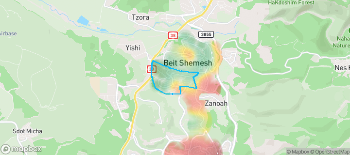 מפת חום של מחירי הנדל"ן בשכונת קרית בן אליעזר, בית שמש — אזורים יקרים בגווני חם, אזורים זולים בגווני קר