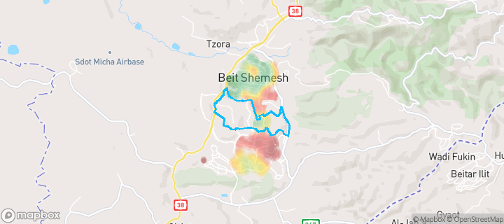 מפת חום של מחירי הנדל"ן בשכונת רמת בית שמש ב', בית שמש — אזורים יקרים בגווני חם, אזורים זולים בגווני קר