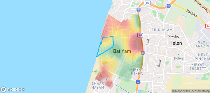 מפת חום של מחירי הנדל"ן בשכונת צפון מערב 2, בת ים — אזורים יקרים בגווני חם, אזורים זולים בגווני קר