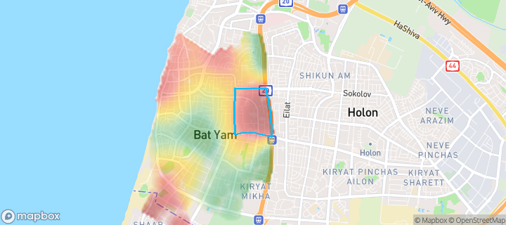 מפת חום של מחירי הנדל"ן בשכונת רמת יוסף, בת ים — אזורים יקרים בגווני חם, אזורים זולים בגווני קר