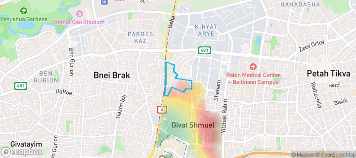 מפת חום של מחירי הנדל"ן בשכונת קריית מטלון, גבעת שמואל — אזורים יקרים בגווני חם, אזורים זולים בגווני קר
