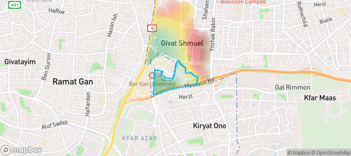 מפת חום של מחירי הנדל"ן בשכונת רמת אילן, גבעת שמואל — אזורים יקרים בגווני חם, אזורים זולים בגווני קר