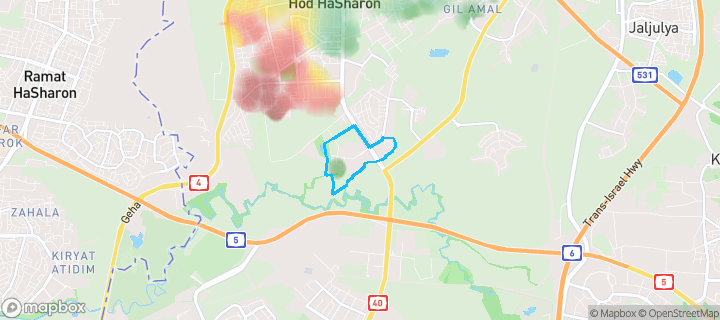 מפת חום של מחירי הנדל"ן בשכונת אזה"ת נוה נאמן, הוד השרון — אזורים יקרים בגווני חם, אזורים זולים בגווני קר