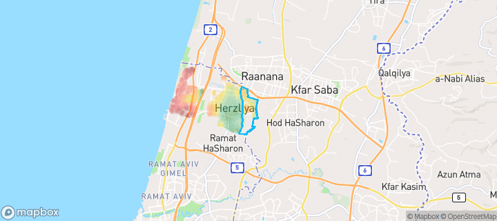 מפת חום של מחירי הנדל"ן בשכונת נוה עמל, הרצליה — אזורים יקרים בגווני חם, אזורים זולים בגווני קר