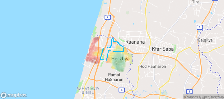 מפת חום של מחירי הנדל"ן בשכונת נחלת עדה, הרצליה — אזורים יקרים בגווני חם, אזורים זולים בגווני קר