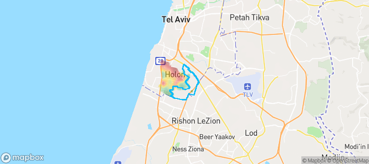 מפת חום של מחירי הנדל"ן בשכונת מולדת, חולון — אזורים יקרים בגווני חם, אזורים זולים בגווני קר
