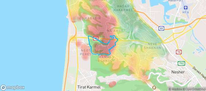 מפת חום של מחירי הנדל"ן בשכונת אחוזת שמואל, חיפה — אזורים יקרים בגווני חם, אזורים זולים בגווני קר