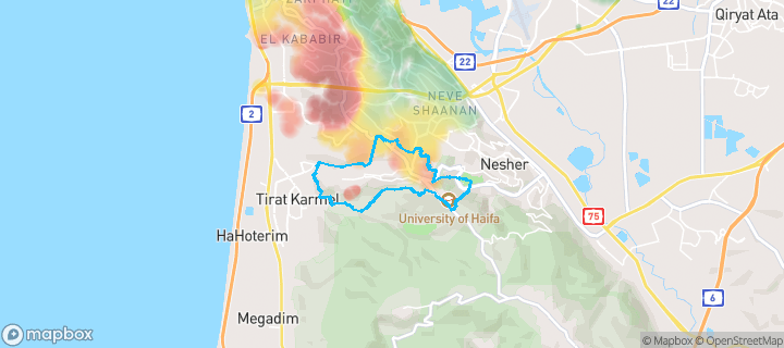 מפת חום של מחירי הנדל"ן בשכונת הוד הכרמל, חיפה — אזורים יקרים בגווני חם, אזורים זולים בגווני קר