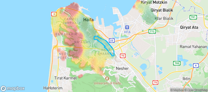 מפת חום של מחירי הנדל"ן בשכונת נווה נחל, חיפה — אזורים יקרים בגווני חם, אזורים זולים בגווני קר