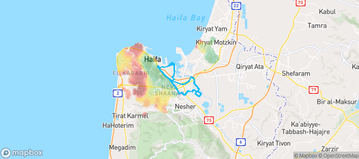 מפת חום של מחירי הנדל"ן בשכונת צ׳ק פוסט, חיפה — אזורים יקרים בגווני חם, אזורים זולים בגווני קר