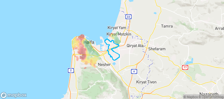 מפת חום של מחירי הנדל"ן בשכונת קריית נחום, חיפה — אזורים יקרים בגווני חם, אזורים זולים בגווני קר