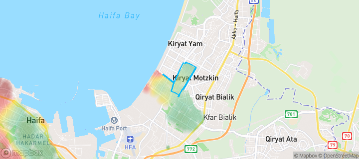 מפת חום של מחירי הנדל"ן בשכונת קריית שמואל, חיפה — אזורים יקרים בגווני חם, אזורים זולים בגווני קר