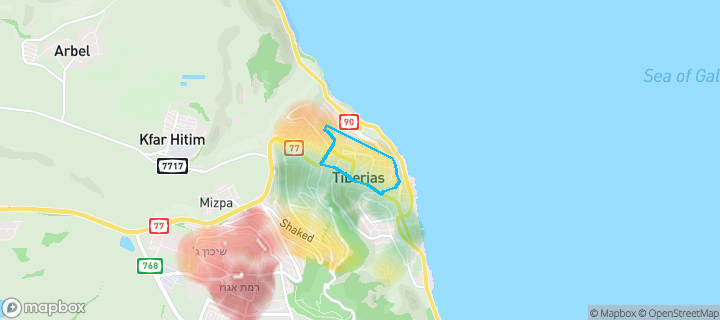 מפת חום של מחירי הנדל"ן בשכונת דון יוסף הנשיא, טבריה — אזורים יקרים בגווני חם, אזורים זולים בגווני קר