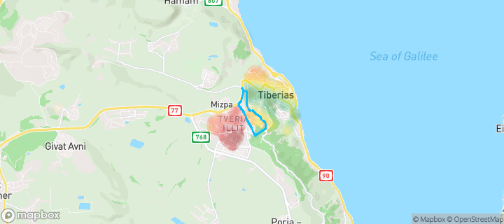 מפת חום של מחירי הנדל"ן בשכונת מורדות טבריה, טבריה — אזורים יקרים בגווני חם, אזורים זולים בגווני קר
