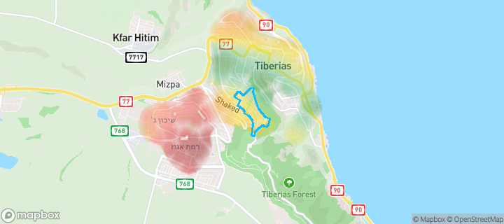 מפת חום של מחירי הנדל"ן בשכונת נוף כנרת, טבריה — אזורים יקרים בגווני חם, אזורים זולים בגווני קר