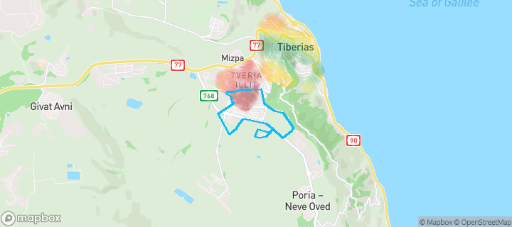 מפת חום של מחירי הנדל"ן בשכונת רמת אגוז, טבריה — אזורים יקרים בגווני חם, אזורים זולים בגווני קר