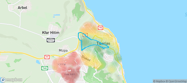 מפת חום של מחירי הנדל"ן בשכונת רמת כנרת, טבריה — אזורים יקרים בגווני חם, אזורים זולים בגווני קר